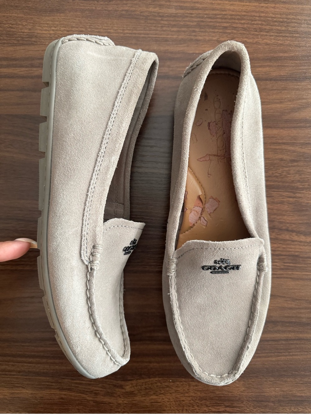 Coach Amber Suede Slip-On Loafers in Light Gray